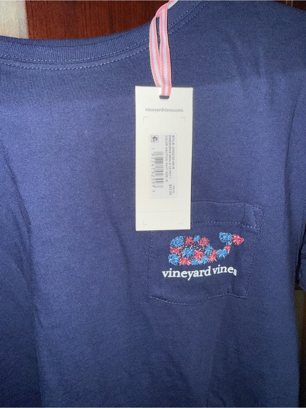 Vineyard Vines Navy Short-Sleeve Tee with Floral Whale Pocket Embroidery